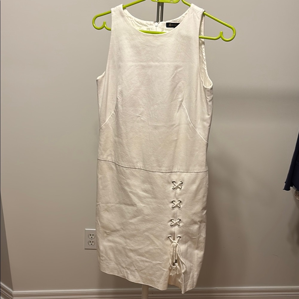Brooks Brothers White Sleeveless Midi Dress with Lace-Up Detail